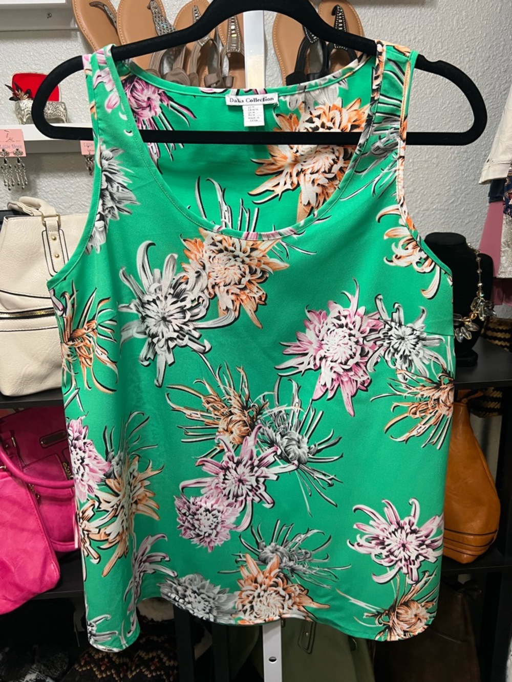 Dalia Collection Green Floral Tank with Black Trim
